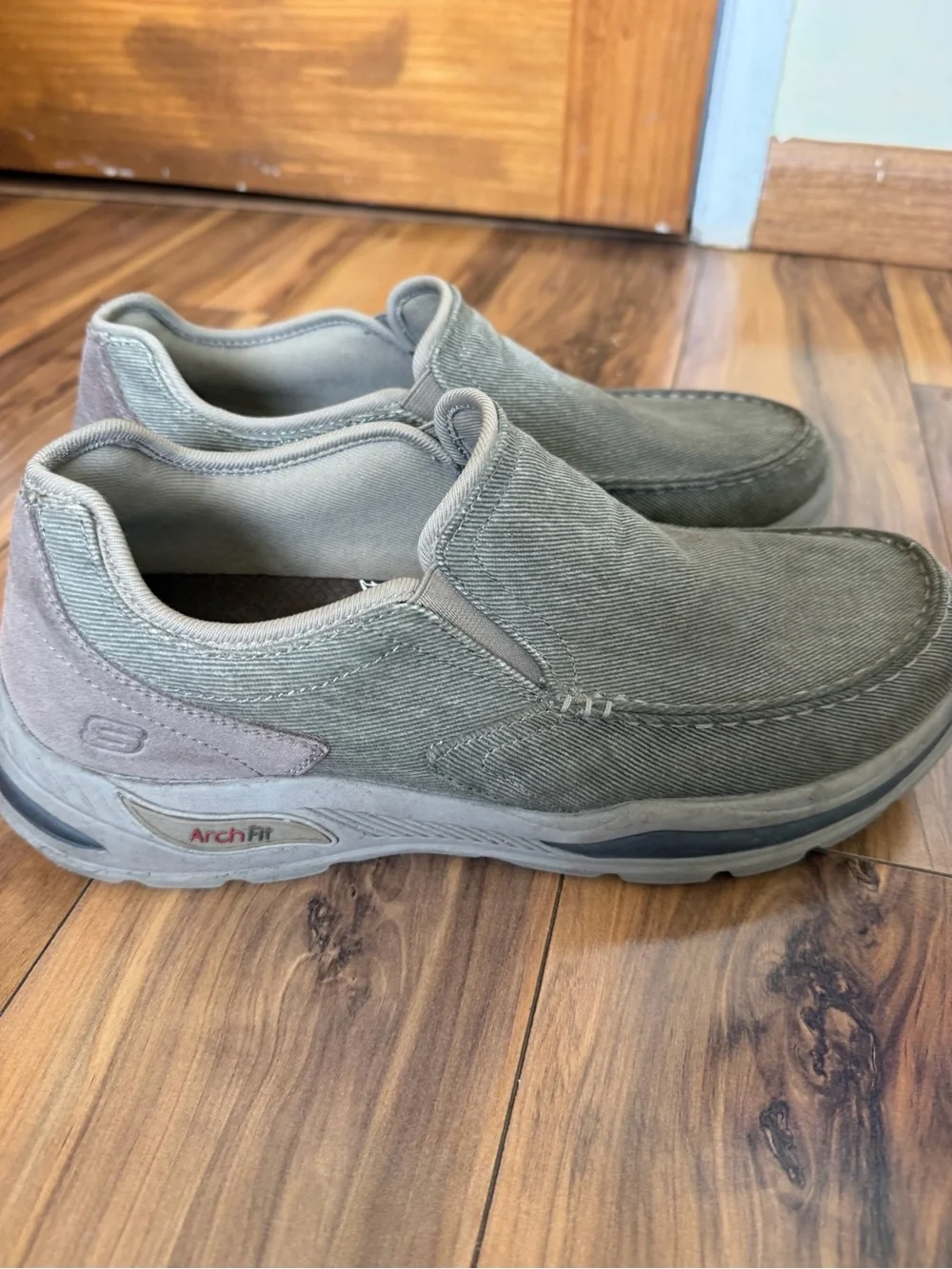 Skechers Men's Arch Fit Slip-On Canvas Loafers in Olive